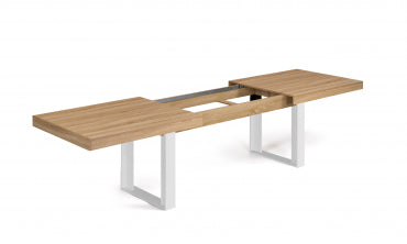 Table repas extensible Brixton 200-300cm plateau bois et pieds blancs