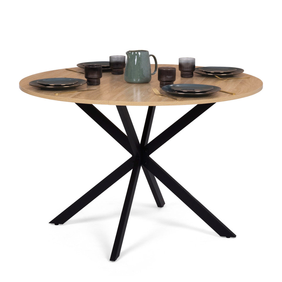 Table repas Soline 110cm plateau rond pieds croisés noirs