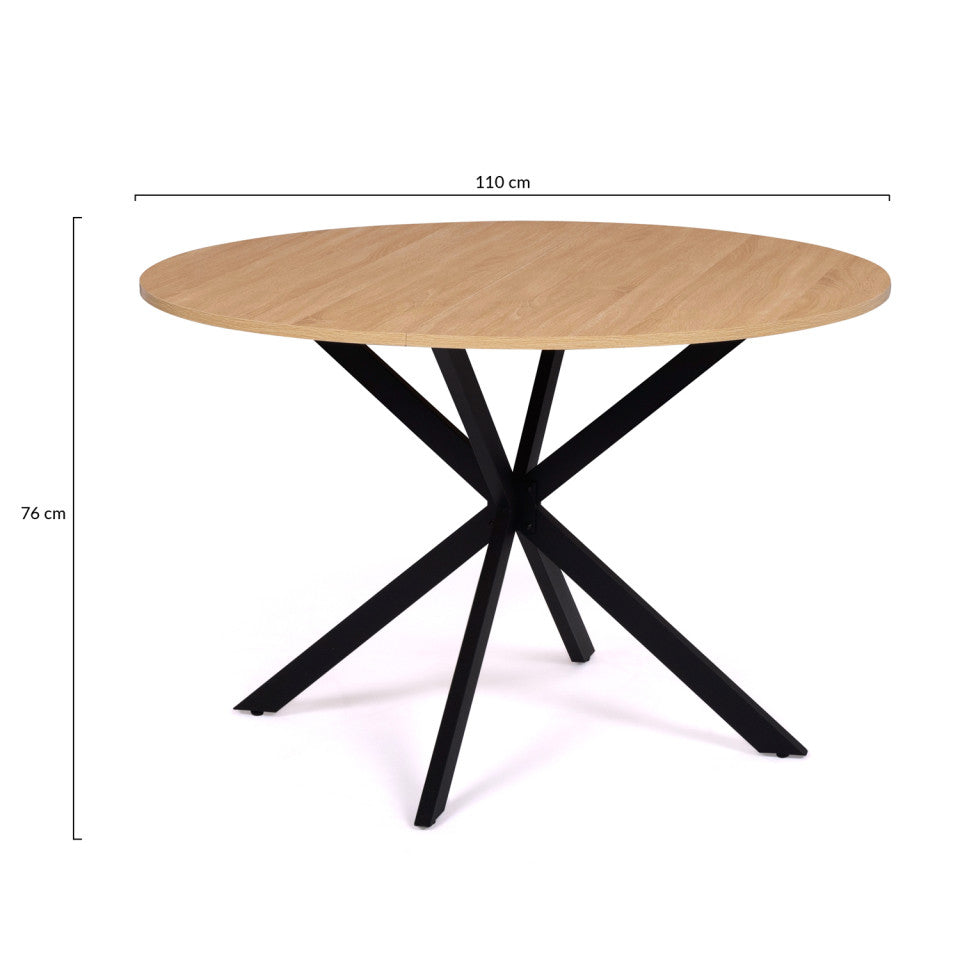 Table repas Soline 110cm plateau rond pieds croisés noirs
