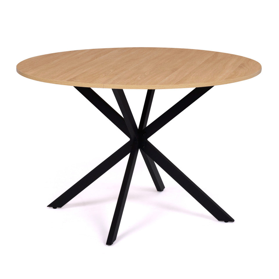 Table repas Soline 110cm plateau rond pieds croisés noirs