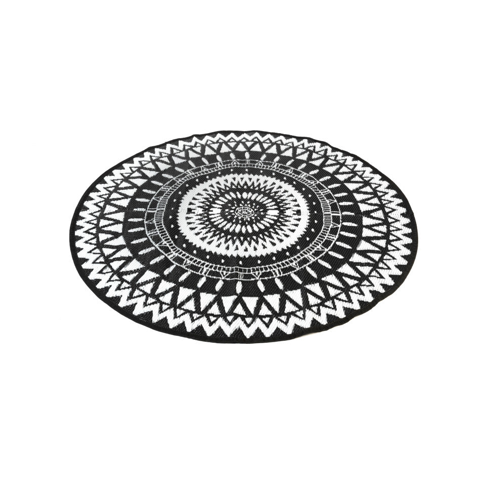 Tapis extérieur rond Maori motifs ethniques noir 250cm