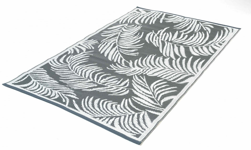 Tapis extérieur rectangulaire 120x180cm gris Hawaï motifs "palmiers"