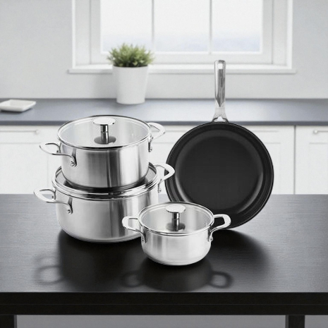 Batterie de cuisine 7 pieces en acier inoxydable